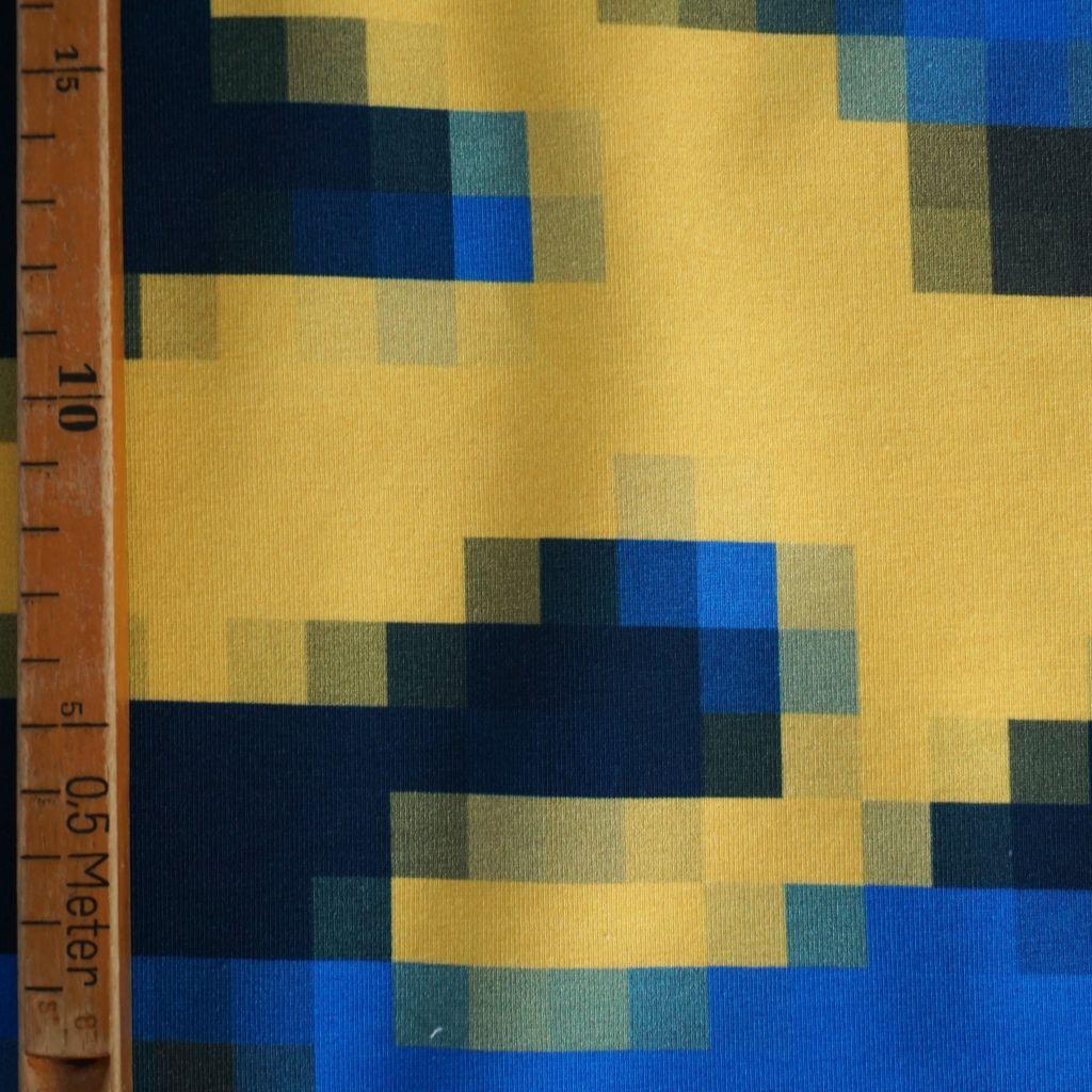 REST French Terry Pixel Camouflage blau gelb